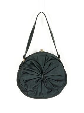 Vintage Round Satin Black Evening Bag Big Bow Mel-Ton 50s 60s glam holywood